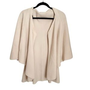 Ivory Cream Knit Oval Cape Poncho Topper Asymmetrical Layered Hem One Size